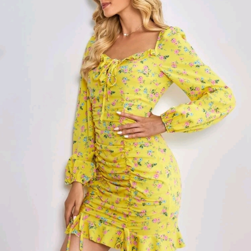 floral hem mini dress yellow - Picture 3 of 6